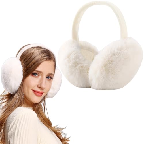 FSMILING Ohrenwärmer Damen Weiß Ohrenschützer Damen Verstellbar Plüsch Ohrenwärmer Weiß Fell Winter Ohrenschützer Für Damen Frauen von FSMILING
