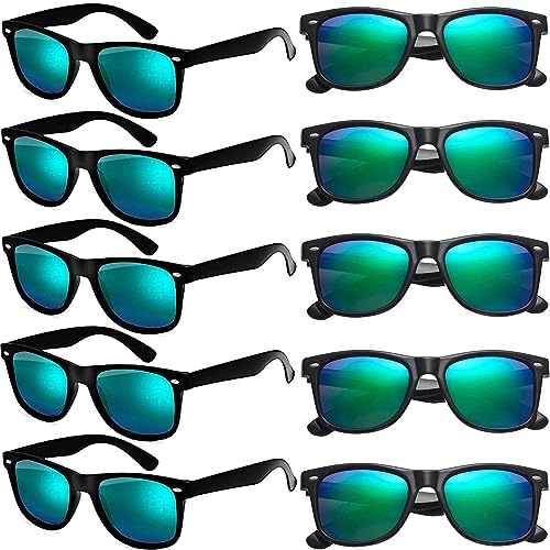 FSMILING Sonnenbrille Herren Set Sonnenbrillen Pack Party Brille Für Damen Herren Fasching Karneval,10er Pack Sonnenbrillen Verspiegelt Grün von FSMILING