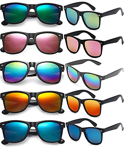 FSMILING 10er Pack Sonnenbrille Verspiegelt Set Sonnenbrille Herren Pack 80er Neon Bunte Sonnenbrillen Party Brillen Sets Für Damen & Herren von FSMILING