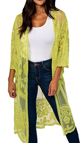 FSMO Damen Cardigan Lange Kleid Spitze Blumen Sommer Kimono Pareo Bikini Cover Up Leichte Jacke Strandkleid von FSMO