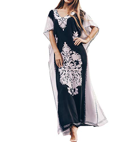 FSMO Damen Elegante Strandponcho Ethnischer Druck Lose Kaftan Smock Sommer Maxikleid von FSMO