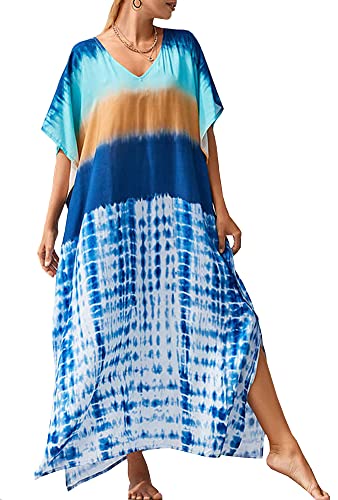 FSMO Damen Elegante Strandponcho Ethnischer Druck Lose Kaftan Smock Sommer Maxikleid von FSMO