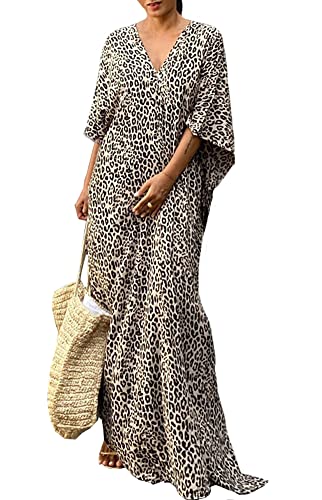 FSMO Damen Elegante Strandponcho Ethnischer Druck Lose Kaftan Smock Sommer Maxikleid von FSMO