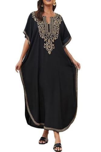 FSMO Damen Kaftan Lange Strandkleid Loungewear Übergröße Strandponcho Pareo Sommer Tunika Maxikleid von FSMO