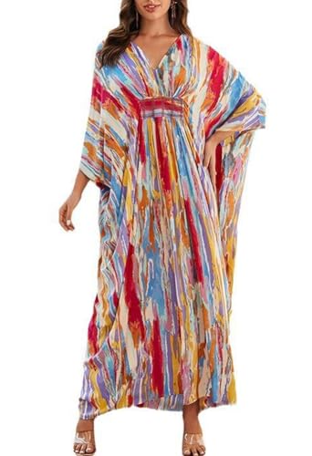FSMO Damen Kaftan Lange Strandkleid Loungewear Übergröße Strandponcho Pareo Sommer Tunika Maxikleid von FSMO
