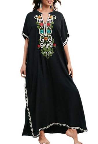 FSMO Damen Kaftan Lange Strandkleid Loungewear Übergröße Strandponcho Pareo Sommer Tunika Maxikleid von FSMO