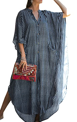 FSMO Damen Maxi Kaftan Tunika Kimono Übergroß Lange Shirt Kleid Mit Tasche Sommer Pareo Cover ups Strandkleid von FSMO