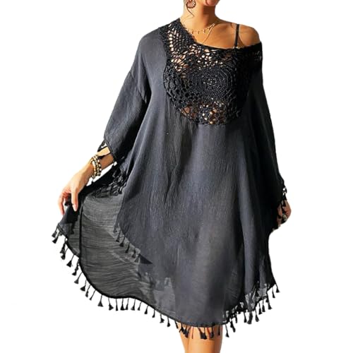FSMO Damen Strandkleid Kaftan Crochet Strandponcho Quaste Sommer Badeanzug Longshirt Tunika Bikini Cover Up von FSMO