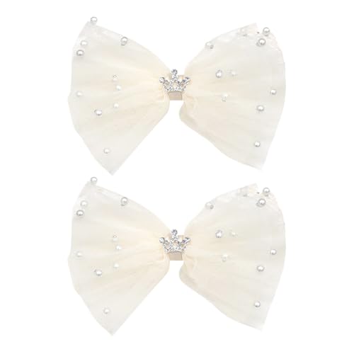 2 Stück Tüllschleife Haarspangen Perlen Haarschleifen Mesh Bowknot Haarspange Mädchen Haarschleife Pins Kleinkind Mädchen Hochzeit Haarspangen für den täglichen Gebrauch Party Weiß von FSSTUD