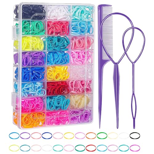 2000 Stück bunte Haargummis, Mini-Haarbänder, weich, elastisch, kleine Gummi-Haarbänder mit Haarstyling-Werkzeugen und Organizer-Box für Kleinkinder 2000 Stück bunte Haargummis, Mini-Haarbänder, weich, elastisch, kleine Gummi-Haarbänder mit Haarstyling-Werkzeugen und Organizer-Box für Kleinkinder von FSSTUD