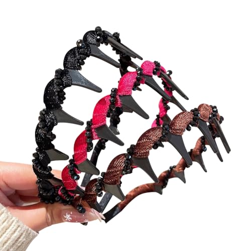 3 Stück modische Haarbänder mit hohem Totenkopf-Design, Retro, rutschfeste Haarbänder, breite Zähne, Kamm-Stirnbänder, Kunststoffzahn-Haarreifen, Diamant-Perlen, stilvolle Samt-Haarbänder von FSSTUD