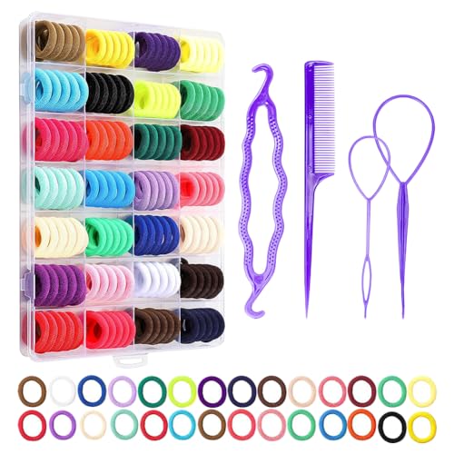 Bunte Baby-Haargummis, weich, nahtlos, kleine Haarbänder, Mini-Pferdeschwanz-Halter mit Haarstyling-Werkzeugen und Organizer-Box, 313 Stück Bunte Baby-Haargummis, weich, nahtlos, kleine Haarbänder, Mini-Pferdeschwanz-Halter mit Haarstyling-Werkzeugen und Organizer-Box, 313 Stück von FSSTUD