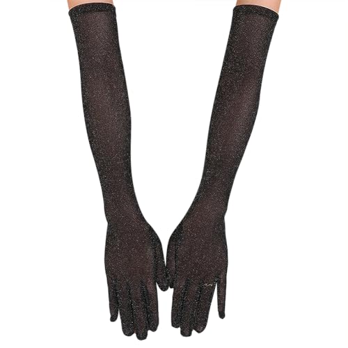 FSSTUD 20er Jahre Glitzer Mesh Handschuhe - Sheer Opera Party, Prom Ellenbogen Länge, Lange Tüll Brauthandschuhe, Abendkostüm, Schwarz, Länge 55cm von FSSTUD