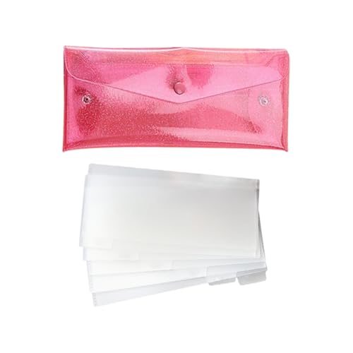 FSSTUD Wiederverwendbarer Glitzer-Geldumschlag, PVC-Geldhalter, kleiner Budget-Umschlag, dünner Geldscheinhalter, Geldbörse, tragbare Geldtasche mit Druckknopf und 6 Trennfächern von FSSTUD