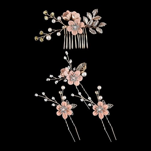 Haarnadeln mit Blumenmotiv, Perlenkristall, Brautschmuck, Blumen-Haarnadeln, Strassstein-Haarspangen, Vintage-Haarteile, elegantes Haar-Accessoire mit Metallblättern, 4 Stück Haarnadeln mit Blumenmotiv, Perlenkristall, Brautschmuck, Blumen-Haarnadeln, Strassstein-Haarspangen, Vintage-Haarteile, elegantes Haar-Accessoire mit Metallblättern, 4 Stück von FSSTUD