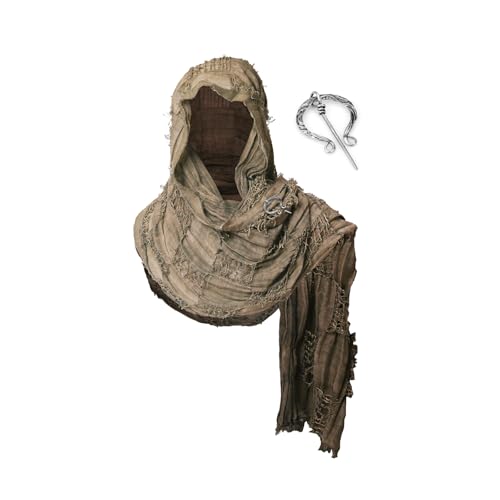 FSUJWOA Mittelalter Schal Wrap Umhang, Schultertuch Langes Tuch mit Brosche, Renaissance Hooded Shaw, Schamanen Kapuze (Kaffeebraun) von FSUJWOA