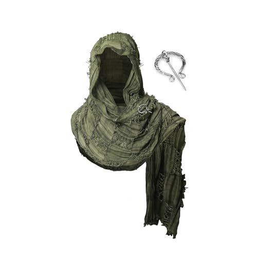 FSUJWOA Mittelalter Schal Wrap Umhang, Schultertuch Langes Tuch mit Brosche, Renaissance Hooded Shaw, Schamanen Kapuze (grün) von FSUJWOA