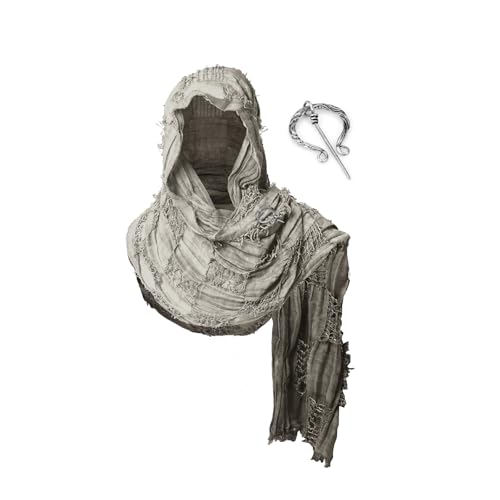 FSUJWOA Mittelalter Schal Wrap Umhang, Schultertuch Langes Tuch mit Brosche, Renaissance Hooded Shaw, Schamanen Kapuze (Asche) von FSUJWOA