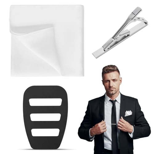 FSWWSF Einstecktuch Weiss Einstecktuch Herren Set EinstecktüCher Mit Taschentuch Fester Clip und Herren Krawattennadel FüR GeschäFtstreffen Und Hochzeit Und Party von FSWWSF