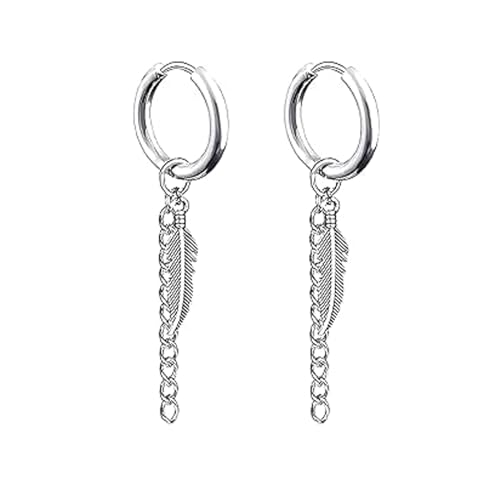 1 Pair Creolen mit Feder Punk Stainless Steel Leaf Stud Earrings Hinged Unisex Piercing Jewelry 1 Pair Long Chain Dangle Earrings von FSYXK