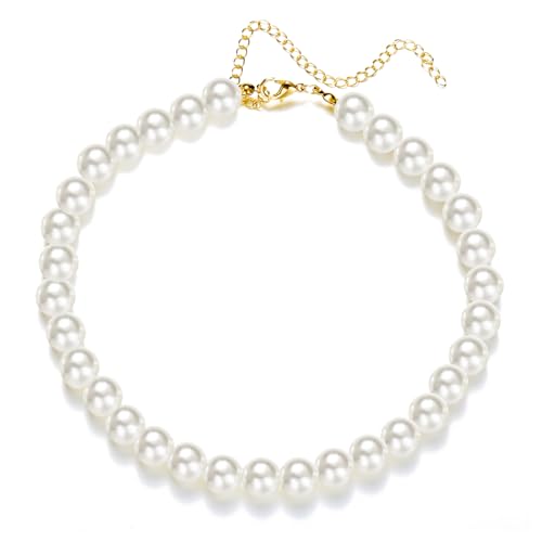 1 Stück Perlenkette Frauen Weiß Halskette Kurz Mehrschichtig Hochzeit Braut Accessoires, 10mm von FSYXK