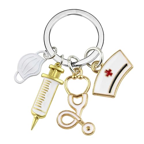 1 Stücke schlüsselanhänger krankenschwester Arzt Arzthelferin Medizinstudent Geschenk Krankenschwester Schlüsselanhänger mit Spritze Mütze und Stethoskop Metall Schlüsselanhänger Hängen Anhänger von FSYXK