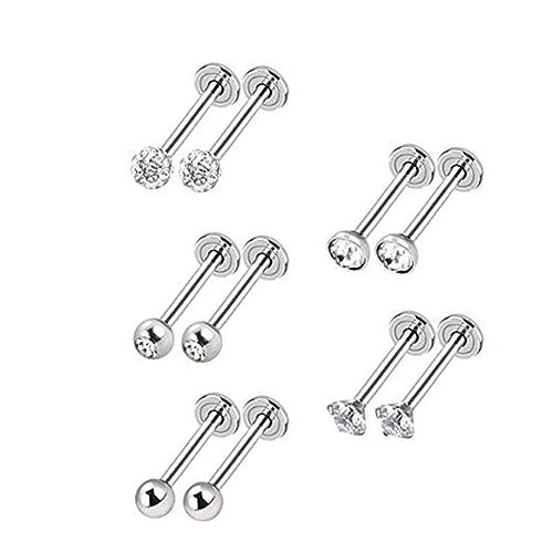 10 Stück Edelstahl Lippenpiercing Stud Labret Piercing für Frauen Männer 16 Gauge Kugel Zirkon Opal Labret Schwarz Silber Ohrstecker Knorpel Helix Tragus Ohrringe Lippe Piercing von FSYXK