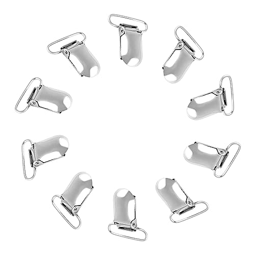 10 Stück Scnullerkettenclips, Schnuller Clips, Klipp Schnullerkette, Metall Hosenträger Clips, Silber Entenschnabel Form einfügen Schnuller Halter Hosenträger Clip Riemen Schnalle, Silber 25mm von FSYXK