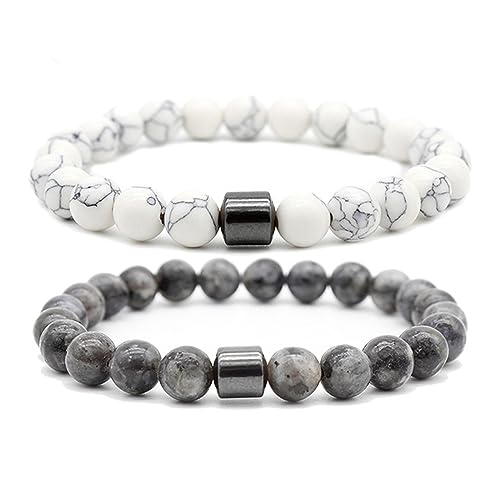 2 Stück 8MM Naturstein Herren und Damen Weiß Türkis/Amphibol Perlenarmband Stapelbares Stretcharmband von FSYXK