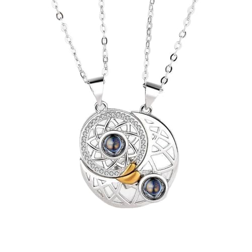 2 Stück Halskette Sonne und Mond Freundschaftskette Magnetisch Anhänger Projektion Paare Halsketten Halskette Muttertag 100 Sprachen Ich Liebe Dich Schlüsselbein Halskette für Freunde und Liebhaber von FSYXK