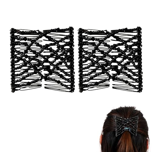 2 Stück Magie Elastische Haarspangen, Haarkamm Elastisch Perlen, Dehnbare Haarspange Haarkamm, Elegante Haarkamm-Clips, Magischer Haarkämme Perlen Haarspange Haarkamm für Damen Mädchen Haarschmuck von FSYXK