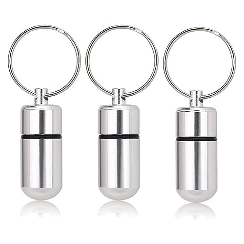 FSYXK 3 Stück Kleine Pillendose Schlüsselanhänger Tablettendose Tragbare Pillendose Metall Mini Tablettenbox Wasserdichter Pillenhalter Behälter für Outdoor Camping von FSYXK