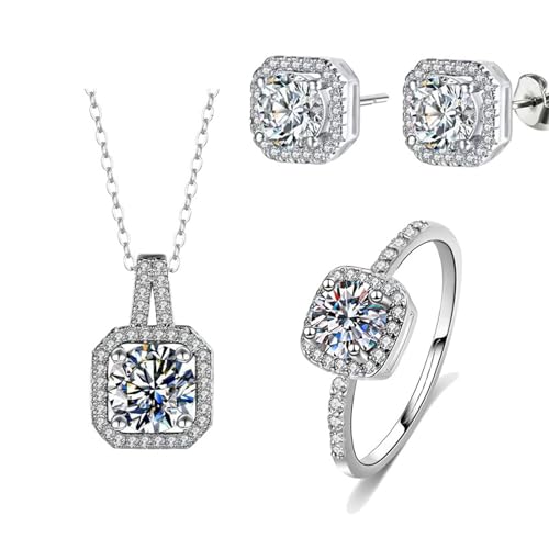Schmucksets für Damen Damen Schmuck Sets Strass Kette Ring und Ohrringe Set Schmuckset Silber 925 Damen Hochzeit Schmuck Hochzeitsschmuck Brautschmuck Silber Zirkonia für Hochzeit Verlobung von FSYXK