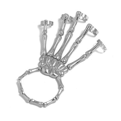 Punk Finger Ring-Link-Armband für Frauen, Hip Hop & Punk Style, Vielseitig, Fünf Finger Ring & Einstellbares Unisex Handgeschirr Armband/Armreifen für Parties von FSYXK