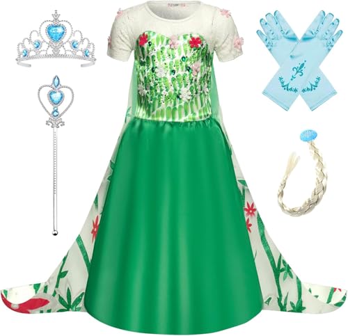 FStory&Winyee Mädchen Kostüm Eiskönigin Kinder Kleid ELSA Cosplay Prinzessin Kleid Grün Karneval Party Verkleidung Halloween Fest von FStory&Winyee