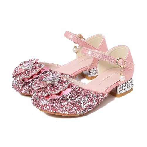 FStory&Winyee Mädchen Glitzer Schuhe mit Absatz Prinzessin sommer Sandalen Kinder Heels für Freizeit Hochzeit Weihnachten Cosplay Verkleidung Rollenspiele Partys Geburtstag Geschenk, Rosa, 34 von FStory&Winyee