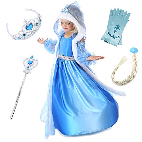 FStory&Winyee Mädchen Kostüm Eiskönigin Elsa Kleid mit Umhang Cosplay Kostüme Kinder Prinzessin Kleid Blau Karneval Verkleidung Party Weihnachten Halloween Fest von FStory&Winyee