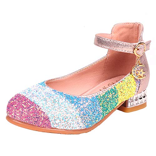 FStory&Winyee Mädchen Prinzessin Absatz Schuhe Festlich Glitzer Ballerinas Partei Regenbogen Streifen Pailletten Sandalen Bunt Tanzschuhe Hochzeit Karneval Party Aufführung Kostüm von FStory&Winyee