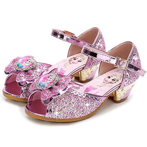 FStory&Winyee Mädchen Prinzessin Sandalen Absatz Kinder Elsa Schuhe High Heel Partei Glitzer Kristall Mädchen Eiskönigin Kostüm Karneval Verkleidung Party Aufführung Fasching Tanzball, Rosa, 31 von FStory&Winyee