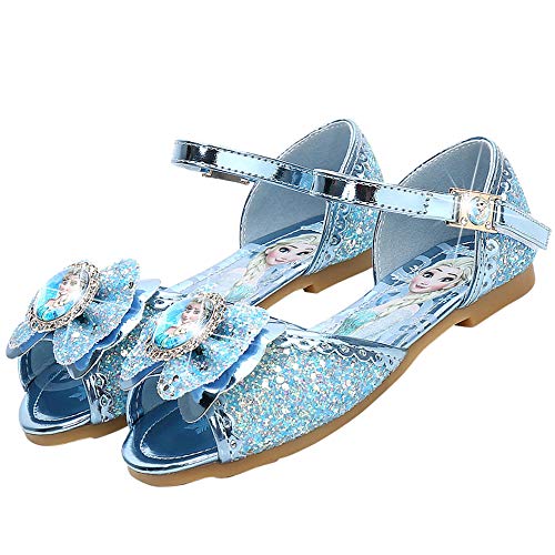 FStory&Winyee Mädchen Prinzessin Sandalen Kinder Elsa Schuhe Partei Glitzer Kristall Schuhe Mädchen Kostüm Zubehör Karneval Verkleidung Party Aufführung Fasching Tanzball 3-11 Jahre, Blau, 28 von FStory&Winyee