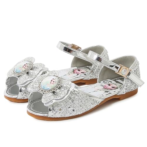 FStory&Winyee Mädchen Prinzessin Sandalen Kinder Elsa Schuhe Partei Glitzer Kristall Schuhe Mädchen Kostüm Zubehör Karneval Verkleidung Party Aufführung Fasching Tanzball 3-11 Jahre, Silber, 24 von FStory&Winyee
