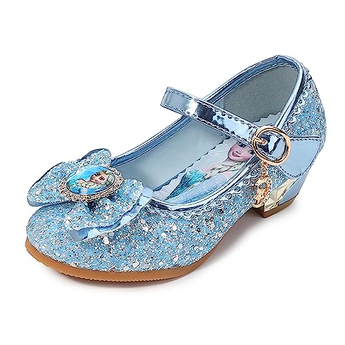 FStory&Winyee Mädchen Prinzessin Sandalen mit Absatz Kinder ELSA Schuhe Partei Glitzer Kristall Mädchen Kostüm Zubehör Karneval Verkleidung Party Aufführung Fasching Tanzball, Blau, 24 EU von FStory&Winyee