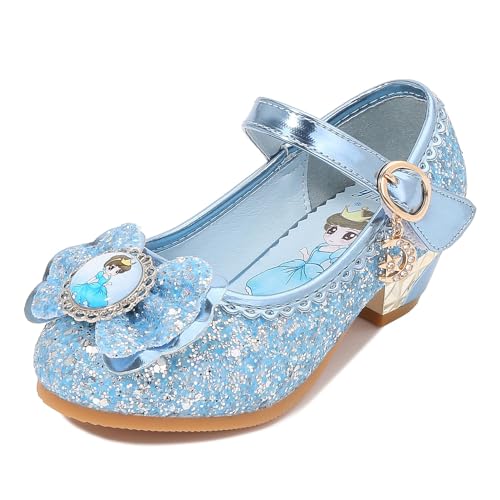 FStory&Winyee Mädchen Prinzessin Sandalen mit Absatz Kinder ELSA Schuhe Partei Glitzer Kristall Mädchen Kostüm Zubehör Karneval Verkleidung Party Aufführung Fasching Tanzball, Blau2, 24 von FStory&Winyee