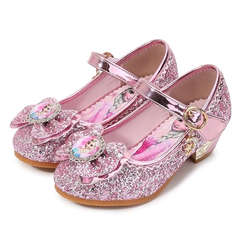 FStory&Winyee Mädchen Prinzessin Sandalen mit Absatz Kinder ELSA Schuhe Partei Glitzer Kristall Mädchen Kostüm Zubehör Karneval Verkleidung Party Aufführung Fasching Tanzball, Pink, 24 EU von FStory&Winyee