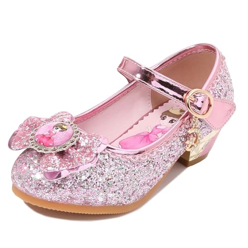 FStory&Winyee Mädchen Prinzessin Sandalen mit Absatz Kinder ELSA Schuhe Partei Glitzer Kristall Mädchen Kostüm Zubehör Karneval Verkleidung Party Aufführung Fasching Tanzball, Rosa2, 26 von FStory&Winyee