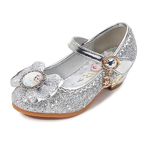 FStory&Winyee Mädchen Prinzessin Sandalen mit Absatz Kinder ELSA Schuhe Partei Glitzer Kristall Mädchen Kostüm Zubehör Karneval Verkleidung Party Aufführung Fasching Tanzball, Silber, 24 EU von FStory&Winyee