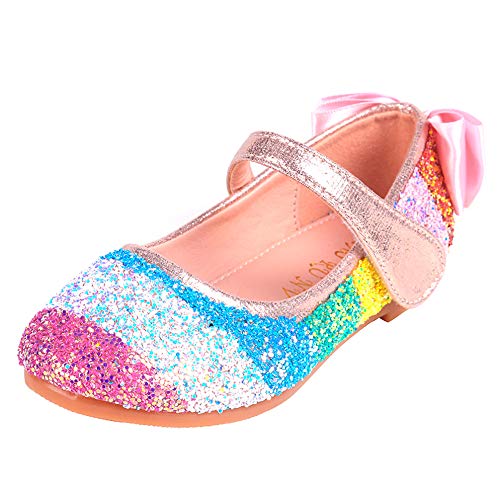 FStory&Winyee Mädchen Prinzessin Schuhe Festlich Regenbogen Streifen Glitzer Ballerinas Partei Pailletten Sandalen Bunt Flach Tanzschuhe Schleife Hochzeit Aufführung Faschingskostüm von FStory&Winyee