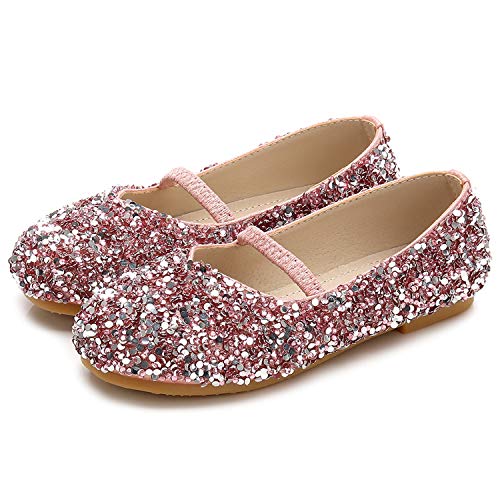 FStory&Winyee Mädchen Prinzessin Schuhe Kinder ELSA Ballerinas Sandalen Partei Glitzer Kristall Ballet Flach Mädchen Prinzessin Kostüm Karneval Verkleidung Party Hochzeit Aufführung, Rosa, 31 von FStory&Winyee