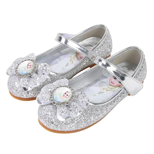 FStory&Winyee Mädchen Prinzessin Schuhe Kinder ELSA Sandalen Partei Glitzer Kristall Schuhe Mädchen Kostüm Zubehör Karneval Verkleidung Party Aufführung Fasching Tanzball, Silber, 24 EU von FStory&Winyee