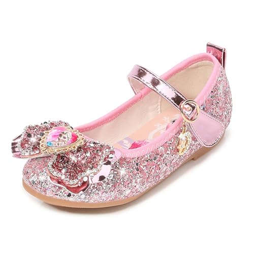 FStory&Winyee Mädchen Prinzessin Schuhe Kinder Elsa Sandalen Partei Glitzer Kristall Pink Flach Mädchen Kostüm Zubehör Karneval Verkleidung Party Aufführung Fasching Tanzball, Rosa, 33 von FStory&Winyee